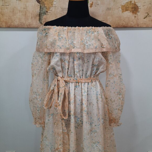 Vtg 60s handmade sheer peach gown - Picture 7 of 16